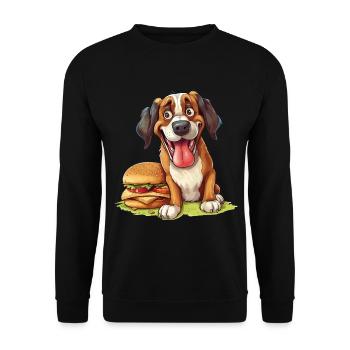 Hund Burger Hamburger Fast Food Hundeliebhaber - Unisex Pullover - Schwarz - Vorne - Alina (178cm) & Michal (187cm)