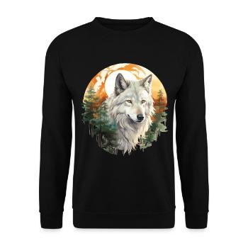 Wolf Wolfskopf Natur Wildnis Wald Bäume Kunst - Unisex Pullover - Schwarz - Vorne - Alina (178cm) & Michal (187cm)
