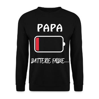 Papa Humour Batterie Faible Pour Père Fatigué - Sweat-shirt Unisexe - noir - Devant - Alina (178cm) & Michal (187cm)