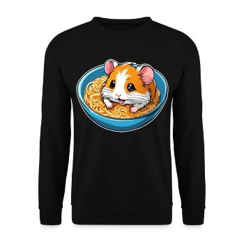 Niedlicher Hamster mit Ramen Suppe - Unisex Pullover - Schwarz - Vorne - Alina (178cm) & Michal (187cm)