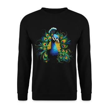 Pfau Pfauenfeder Exotisch Farbenfroh Bunt Kunst - Unisex Pullover - Schwarz - Vorne - Alina (178cm) & Michal (187cm)