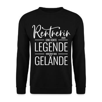 Rentnerin 2026 Eine Legende verlässt das Gelände - Unisex Pullover - Schwarz - Vorne - Alina (178cm) & Michal (187cm)