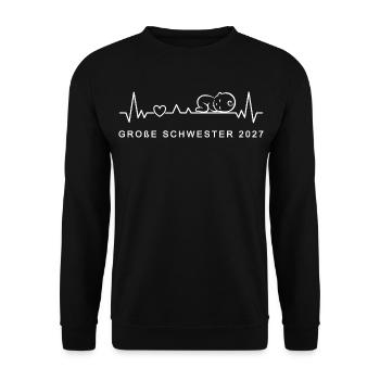Große Schwester 2027 Herzschlag Schwangerschaft - Unisex Pullover - Schwarz - Vorne - Alina (178cm) & Michal (187cm)