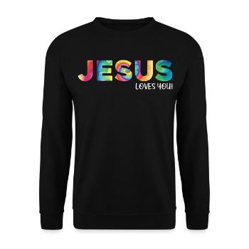 Jesus liebt dich - Unisex Pullover - Schwarz - Vorne - Alina (178cm) & Michal (187cm)