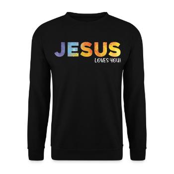 Jesus liebt dich, Jesus liebt dich. - Unisex Pullover - Schwarz - Vorne - Alina (178cm) & Michal (187cm)