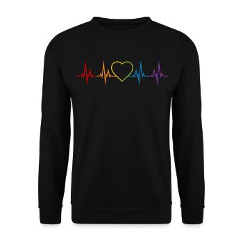 Heartbeat Heart Rainbow LGBT CSD Love colorful - Unisex Sweatshirt - black - Front - Alina (178cm) & Michal (187cm)