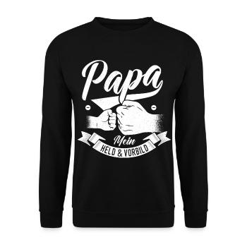 Papa Mein Held Vater Geschenk Vatertag Geburtstag - Unisex Pullover - Schwarz - Vorne - Alina (178cm) & Michal (187cm)