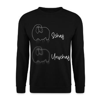 Wortspiel Wortwitz unscharf Landwirt Schaf Scharf - Unisex Pullover - Schwarz - Vorne - Alina (178cm) & Michal (187cm)