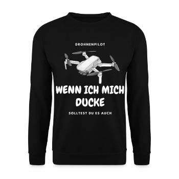 Drohnenpilot lässt Drohne hoch in Himmel fliegen - Unisex Pullover - Schwarz - Vorne - Alina (178cm) & Michal (187cm)