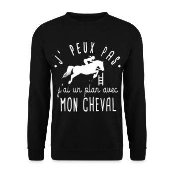 J' peux pas j' ai cheval humour équitation chevaux - Sweat-shirt Unisexe - noir - Devant - Alina (178cm) & Michal (187cm)