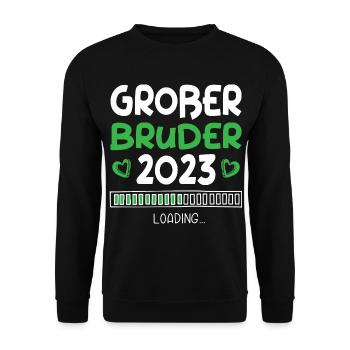 Großer Bruder 2023 Loading Herz - Unisex Pullover - Schwarz - Vorne - Alina (178cm) & Michal (187cm)