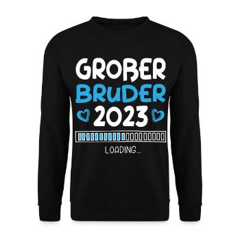 Großer Bruder 2023 Loading Herz - Unisex Pullover - Schwarz - Vorne - Alina (178cm) & Michal (187cm)