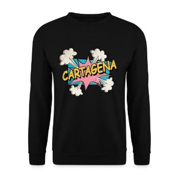 Cartagena Spanien Stadt Schrift Pop Art Comic - Unisex Pullover - Schwarz - Vorne - Alina (178cm) & Michal (187cm)