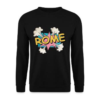 Rom Rome Italien Stadt Schrift Pop Art Comic - Unisex Pullover - Schwarz - Vorne - Alina (178cm) & Michal (187cm)