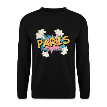 Paris France City Font Pop Art Comic - Sweat-shirt Unisexe - noir - Devant - Alina (178cm) & Michal (187cm)