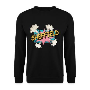 Sheffield England UK City Font Pop Art Comic - Unisex Sweatshirt - black - Front - Alina (178cm) & Michal (187cm)