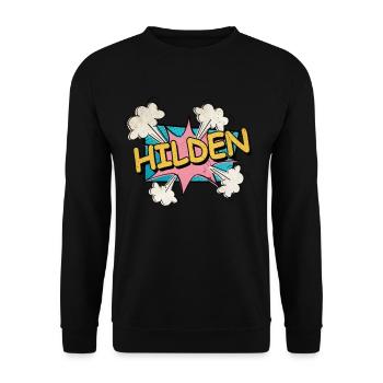 Hilden Germany City Font Pop Art Comic - Unisex Sweatshirt - black - Front - Alina (178cm) & Michal (187cm)