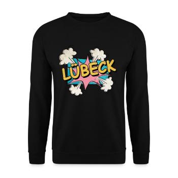 Lübeck Germany City Font Pop Art Comic - Unisex Sweatshirt - black - Front - Alina (178cm) & Michal (187cm)