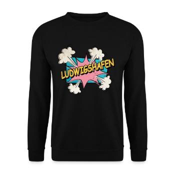 Ludwigshafen Deutschland Stadt Pop Art Comic - Unisex Pullover - Schwarz - Vorne - Alina (178cm) & Michal (187cm)