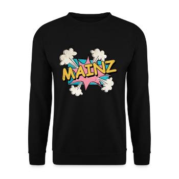 Mainz Deutschland Stadt Schrift Pop Art Comic - Unisex Pullover - Schwarz - Vorne - Alina (178cm) & Michal (187cm)