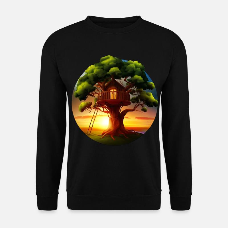 Baumhaus im Sonnenuntergang - Unisex Pullover - Schwarz