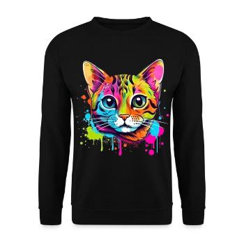 Streetstyle Katze Graffiti Kunst Streetart - Unisex Pullover - Schwarz - Vorne - Alina (178cm) & Michal (187cm)