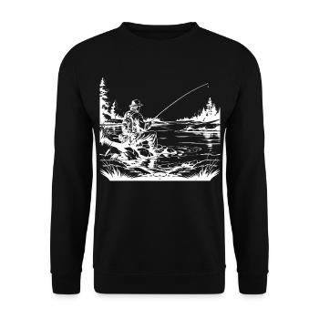 Fisherman Weißer Aufdruck - Unisex Pullover - Schwarz - Vorne - Alina (178cm) & Michal (187cm)