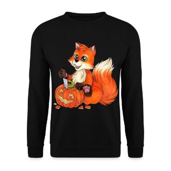 Niedlicher Fuchs Kürbis Halloween Kürbis Schnitzen - Unisex Pullover - Schwarz - Vorne - Alina (178cm) & Michal (187cm)