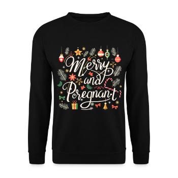 Fröhlich und schwanger an Weihnachten - Unisex Pullover - Schwarz - Vorne - Alina (178cm) & Michal (187cm)