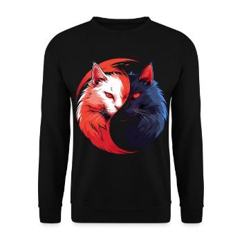 Yin Yang Katzen Katzenkunst für einen - Unisex Pullover - Schwarz - Vorne - Alina (178cm) & Michal (187cm)