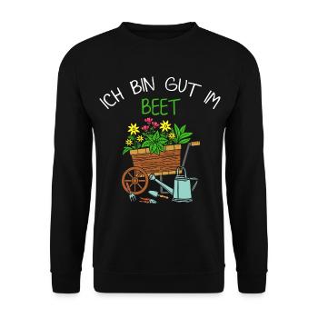 Ich Bin Gut Im Beet Gärtner - Unisex Pullover - Schwarz - Vorne - Alina (178cm) & Michal (187cm)