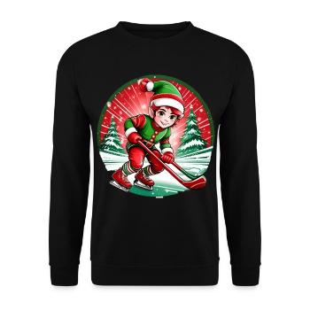 Christmas Elf Ice Hockey - Unisex Sweatshirt - black - Front - Alina (178cm) & Michal (187cm)