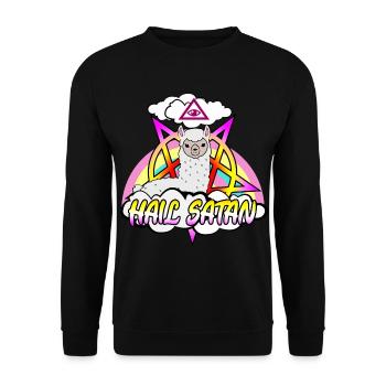 hail satan mit dem lama alpaka teufel stern auge - Unisex Pullover - Schwarz - Vorne - Alina (178cm) & Michal (187cm)