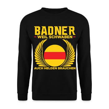 Badner weil Schwaben auch Helden brauchen Geschenk - Unisex Pullover - Schwarz - Vorne - Alina (178cm) & Michal (187cm)