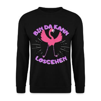 Bin da kann losgehen Flamingo - Unisex Pullover - Schwarz - Vorne - Alina (178cm) & Michal (187cm)