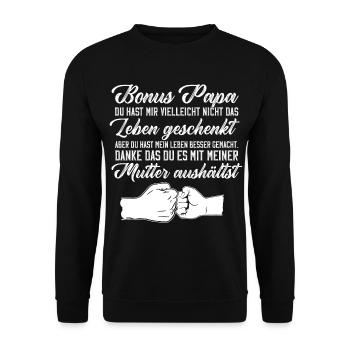 Bonus Papa Stiefvater Tochter Sohn Vatertag - Unisex Pullover - Schwarz - Vorne - Alina (178cm) & Michal (187cm)