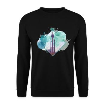 Düsseldorf Allemagne City Skyline Splash Coloré - Sweat-shirt Unisexe - noir - Devant - Alina (178cm) & Michal (187cm)