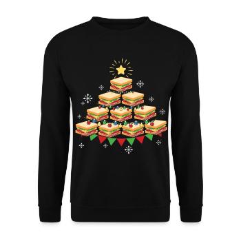 Fast Food Sandwich Christmas Tree - Unisex Pullover - Schwarz - Vorne - Alina (178cm) & Michal (187cm)