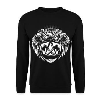 Zimmermann Zunftzeichen mit Adler und Wappen - Unisex Pullover - Schwarz - Vorne - Alina (178cm) & Michal (187cm)
