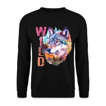 Wolf Wild Wolf Head Nature Wilderness Forest Trees Art - Unisex Sweatshirt - black - Front - Alina (178cm) & Michal (187cm)
