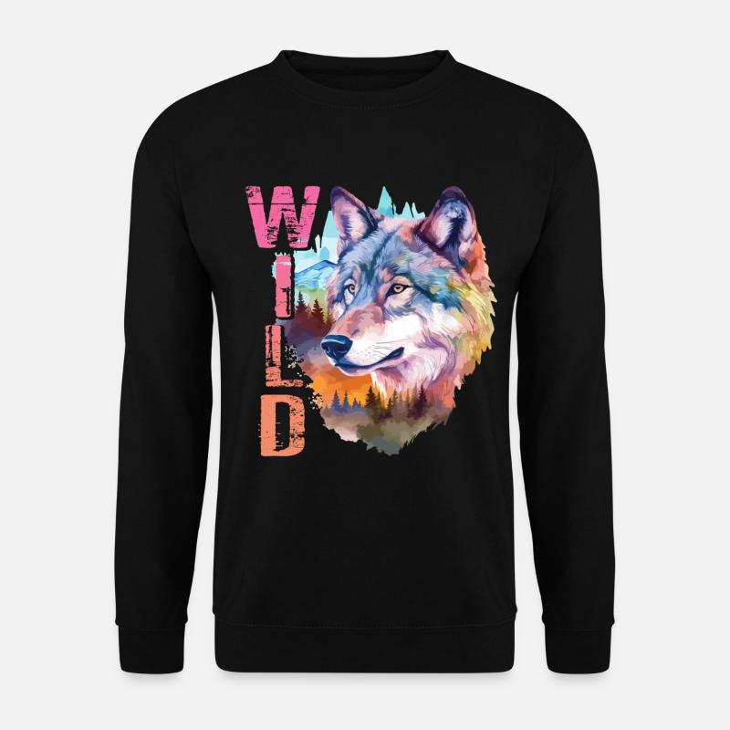Wolf Wild Wolf Head Nature Wilderness Forest Trees Art - Unisex Sweatshirt - black