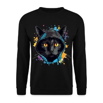 Katzenkopf Schwarze Katze Bombay Happy Cat Katzen - Unisex Pullover - Schwarz - Vorne - Alina (178cm) & Michal (187cm)