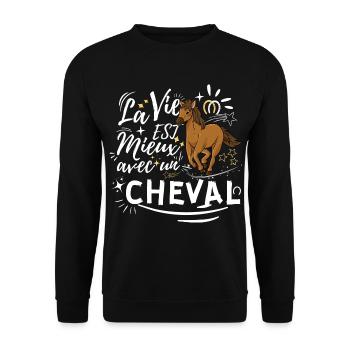 La vie est mieux avec un cheval, cavalier - Sweat-shirt Unisexe - noir - Devant - Alina (178cm) & Michal (187cm)
