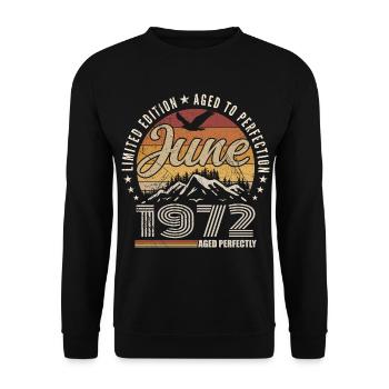 Juni 1972 Geschenk zum 53. Jahrestag Juni 1972 Retro - Unisex Pullover - Schwarz - Vorne - Alina (178cm) & Michal (187cm)