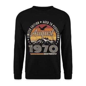 Août 1970 Retro Anniversaire août 1970 August 1970 - Sweat-shirt Unisexe - noir - Devant - Alina (178cm) & Michal (187cm)