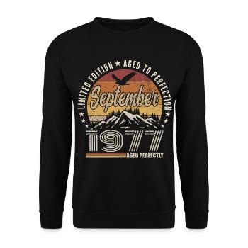 Né en Septembre 1977 - Anniversaire Septembre 1977 - Sweat-shirt Unisexe - noir - Devant - Alina (178cm) & Michal (187cm)