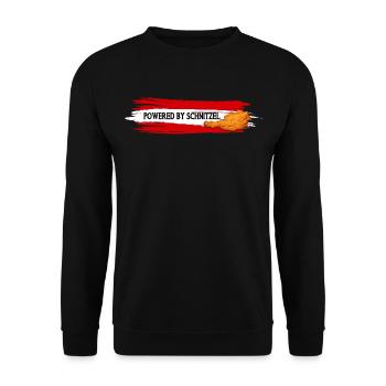 Powered By Schnitzel Austria Humor Shirt - Unisex Sweatshirt - black - Front - Alina (178cm) & Michal (187cm)