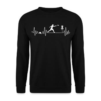 Retro Disc Golf Herzschlag Discgolfer mit Frisbee - Unisex Pullover - Schwarz - Vorne - Alina (178cm) & Michal (187cm)