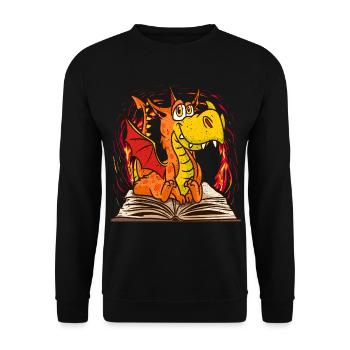 Buch Drache Lesen Bücherwurm Literatur Roman Autor - Unisex Pullover - Schwarz - Vorne - Alina (178cm) & Michal (187cm)