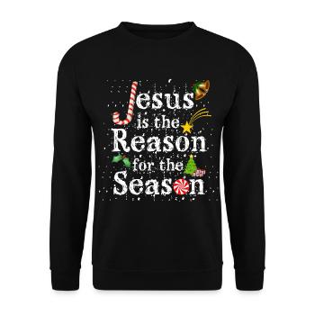 JESUS REASON SEASON WEIHNACHTS GESCHENKE NIKOLAUS - Unisex Pullover - Schwarz - Vorne - Alina (178cm) & Michal (187cm)